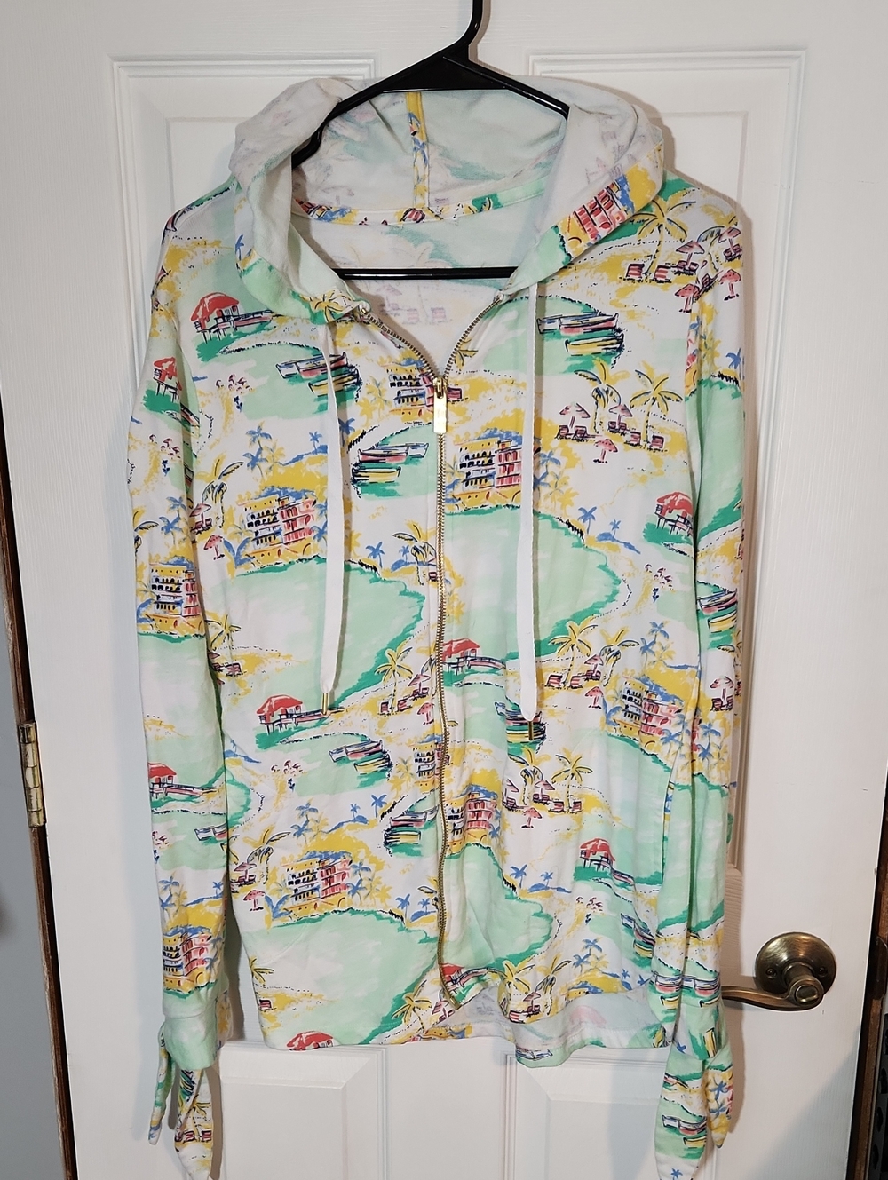 crown & ivy Mint Multi Tropical Zip Hoodie